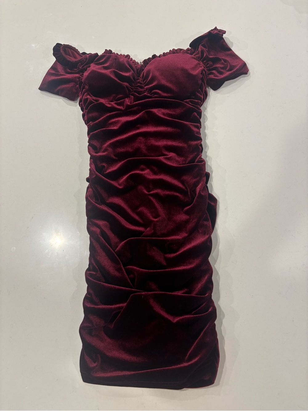 Girls' Burgundy Velvet Ruched Formal Dress